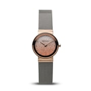 Bering 10126-0663 Female Classic Polished Rose Gold Mesh Watch with Rose Gold & Silver Dial