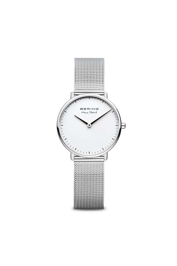 Time Max Ren Collection Polished Silver Stainless Steel Case and Milanese Strap with White Dial Women's Watch. 15730-004