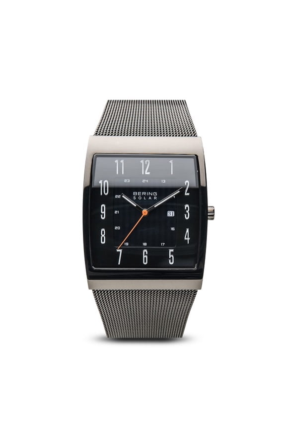 Solar 33mm Grey Square Polished Case Mesh Strap Men's Watch 16433-377