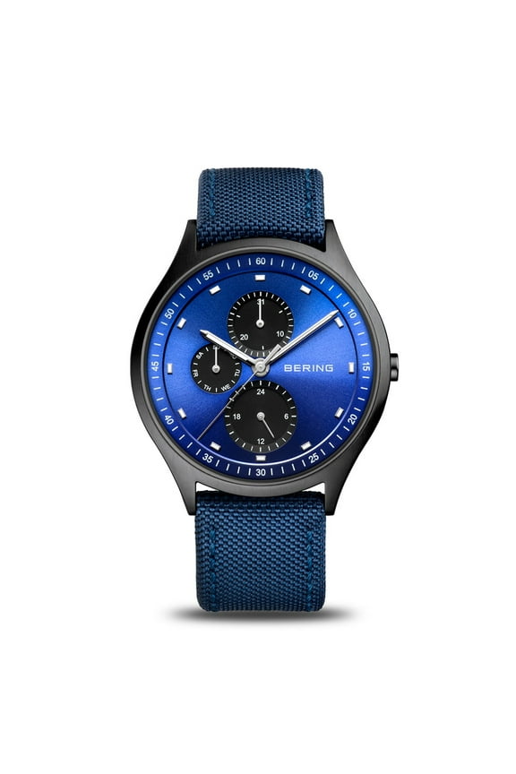 Men's 11741-827 Watch Brushed Black Titanium Blue Sunray Dial Nylon Strap