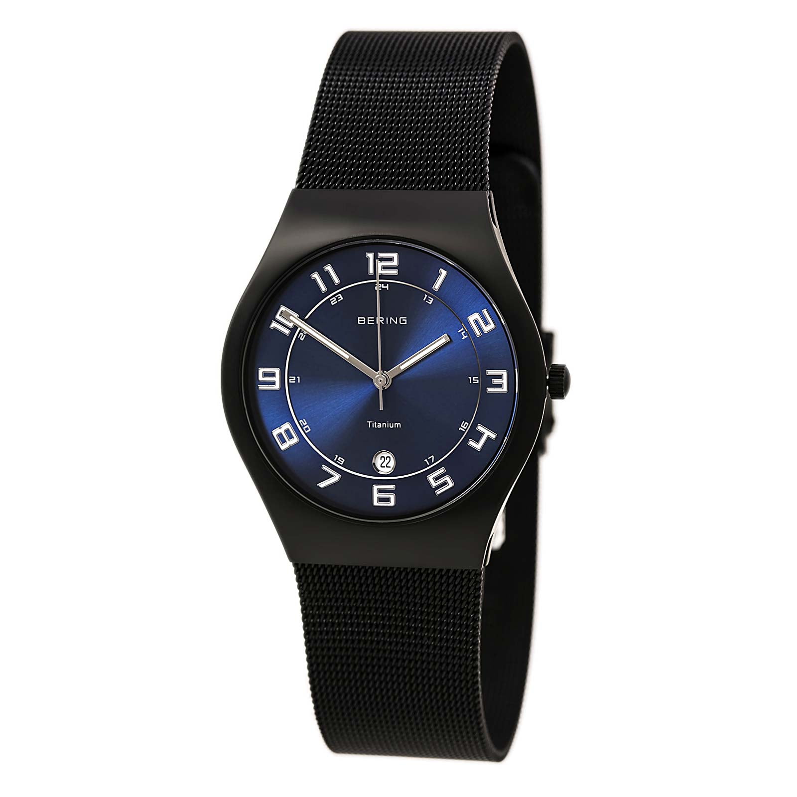 Bering Men s 11937 227 Titanium Classic Blue Dial Black Mesh Bracelet Watch