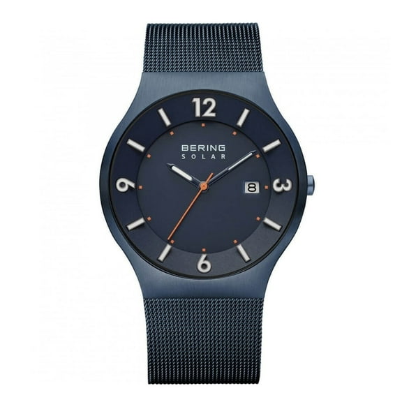 Bering Men's 14440-393 Solar Blue Dial Blue Mesh Bracelet Watch