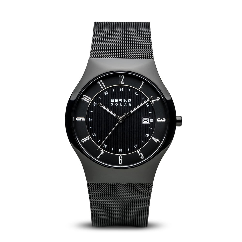 Bering Men's 40mm Black Steel Bracelet & Case Sapphire Crystal Solar Analog Watch 14640-222