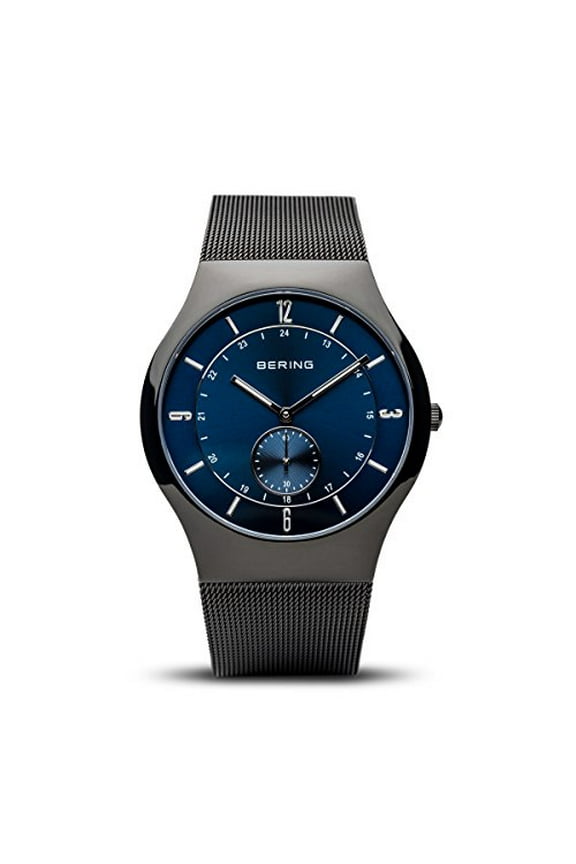 Men's 40mm Black Steel Bracelet Titanium Case Quartz Blue Dial Analog Watch 11940-227