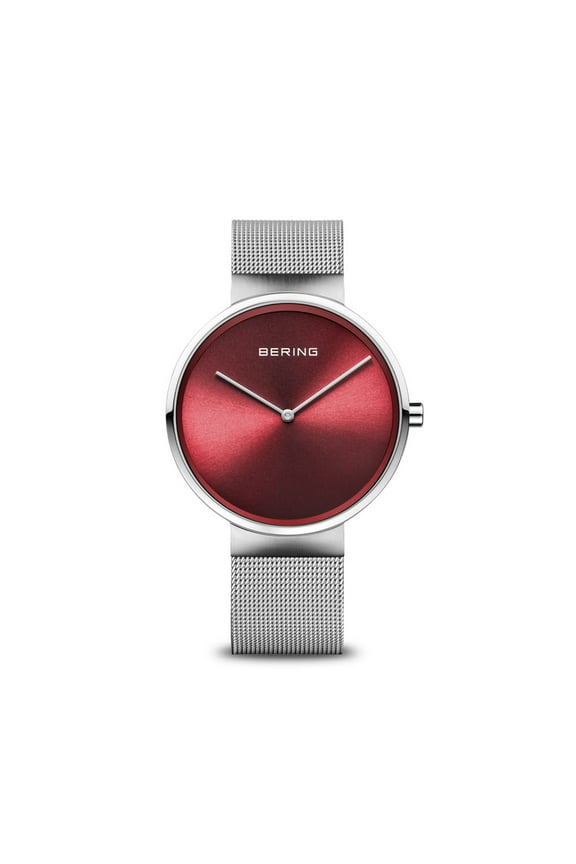 Time Classic Collection Silver Stainless Steel Case and Milanese Strap with Red Dial Women's Watch. 14539-003