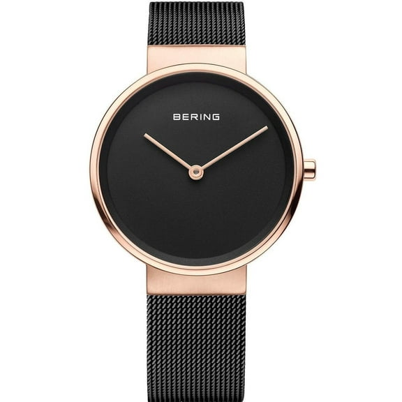 BERING Classic Polished Rose Gold Case Brown Mesh Band Unisex Watch 14539-262