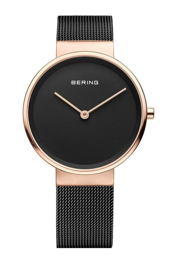 Classic Polished Rose Gold Case Brown Mesh Band Unisex Watch 14539-262