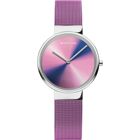 Bering Women's Classic Pink Stainless Aurora Borealis Dial Milanese Bracelet Watch 19031-909