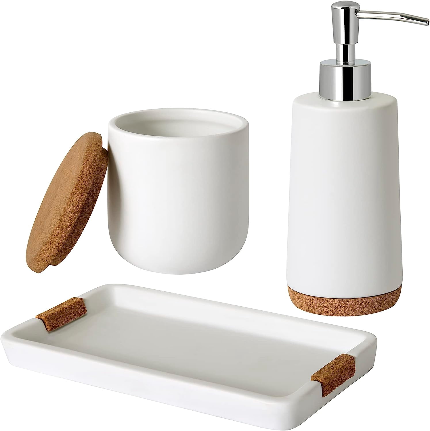 Beringer 3-Piece Ceramic Bath Accessory Set With Cork Accents - Walmart.com