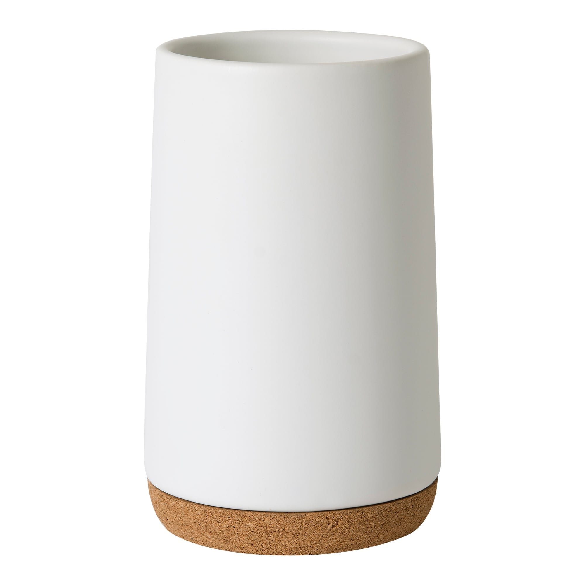 Matte White Ceramic Bathroom Tumbler with Cork Base