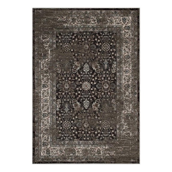 Berit Distressed Vintage Floral Lattice 8x10 Area Rug in Brown and Beige