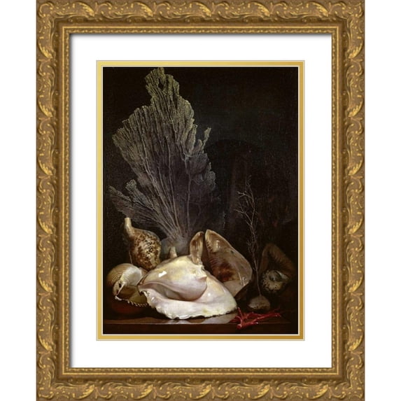 Berjon, Antoine 24x32 Gold Ornate Wood Framed with Double Matting Museum Art Print Titled - Coquillages et Madreposes