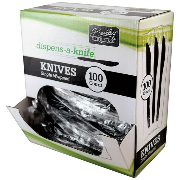 Berkley Square Dispens-a-Knife Polystyrene Knife Medium-Weight Black 100/Box (1223001) BEP90200