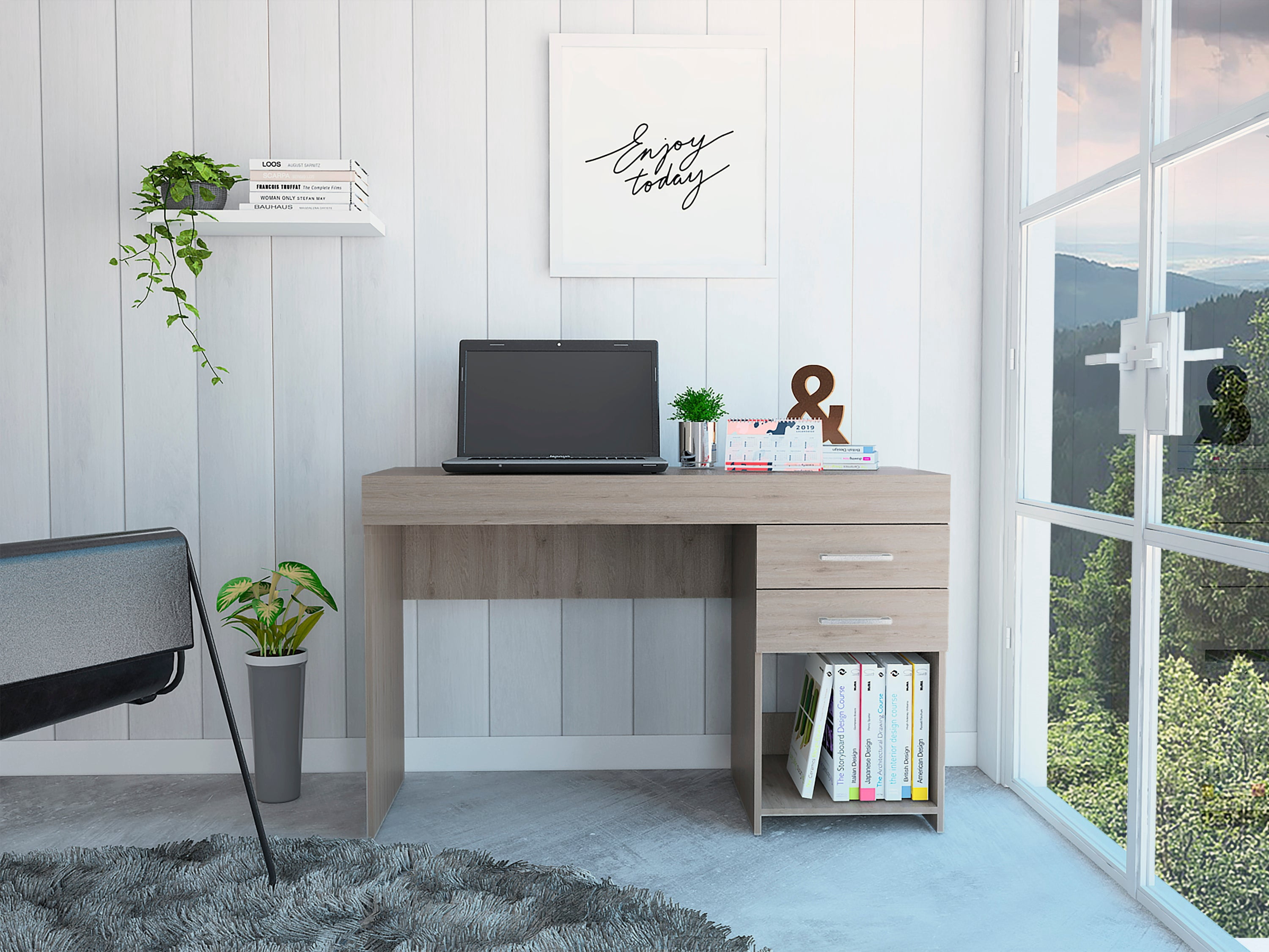 Berkeley 1-Shelf 2-Drawer Computer Desk - Light Grey - Walmart.com