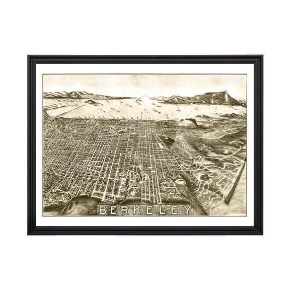 Berkeley Art, 1909 Vintage Map of Berkeley California, CA History Wall Decor Gift, Old Berkeley Map - 36" x 24" Black Framed Print