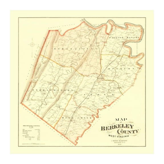 Berkeley County West Virginia Art, 1894 Vintage Map of Berkeley County WV History Wall Decor Gift, Old Berkeley County WV Map - 30" x 30" Unframed Print
