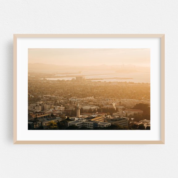 Berkeley Glow 01 - Berkeley California Photography Cityscape Skyline Sunset Architecture Bridge Landscape Scenic Oak Framed Wall Art Print 5 x 7 inches