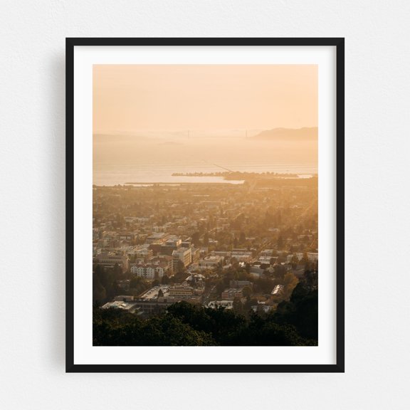 Berkeley Glow 02 - Berkeley California Photography City Sunset Skyline Bridge Landscape Travel Poster Scenic Black Framed Wall Art Print 6 x 8 inches