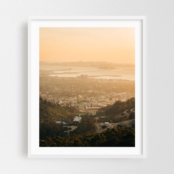 Berkeley Glow 03 - Berkeley California Photography Cityscape Sunset Skyline Landscape Bridge Harbor Scenic White Framed Wall Art Print 5 x 7 inches