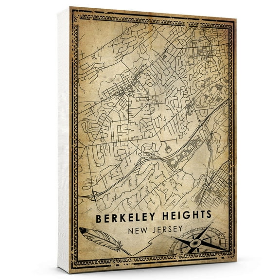 Berkeley Heights Vintage Map Prints Canvas, New Jersey Map Art Canvas, Canvas, Berkeley Heights Map City style vintage Canvas , Canvas Wall Art, Street Map Artwork Canvas