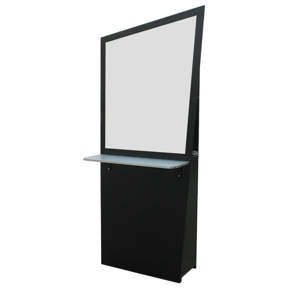Berkeley ZOE Single Sided Styling Station, Trapezoid Shape Tall Beauty Salon Hair Styling Station Mirror with Side Shelves Storage Cabinet, Modern Black