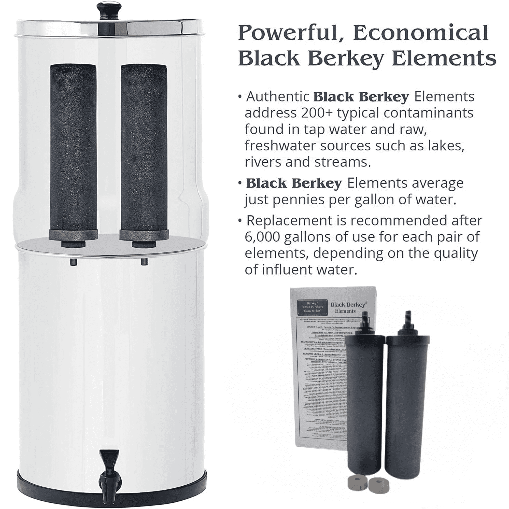 Berkey Authentic Black Berkey Elements BB9-2 Filters for Berkey Water Systems (Set of 4 Black Berkey Elements)