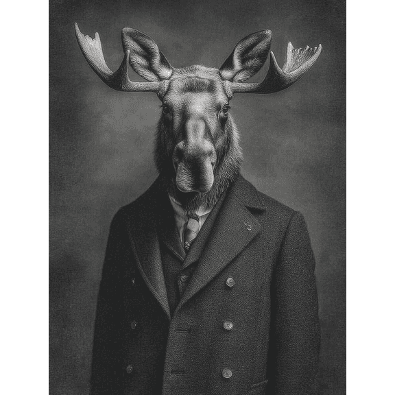 Berkley Bestiary Dapper Moose Portrait Canvas Print, Neutral Animal Nursery Kids Bedroom Wall Decor