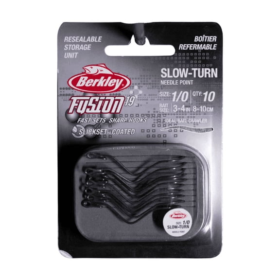 Berkley Fusion19 Slow Turn Hooks, Size 1/0 Fine-Wire Fishing Hooks
