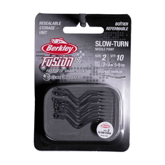 Berkley Fusion19 Slow Turn Hooks, Size 2 Fine-Wire Fishing Hooks