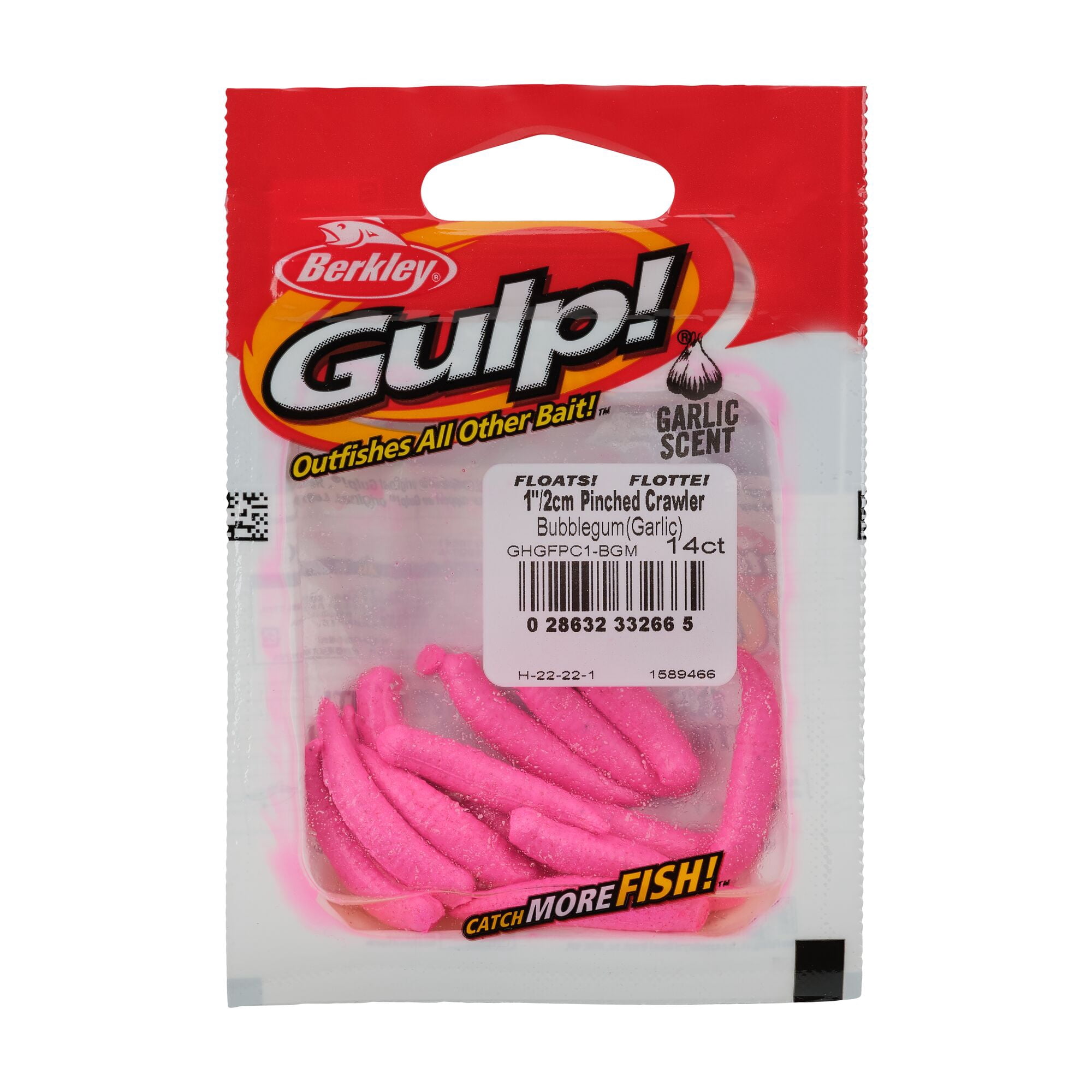 Berkley Gulp!® Floating Pinched Crawler, 1 in, Worms, Bubblegum (14-count)