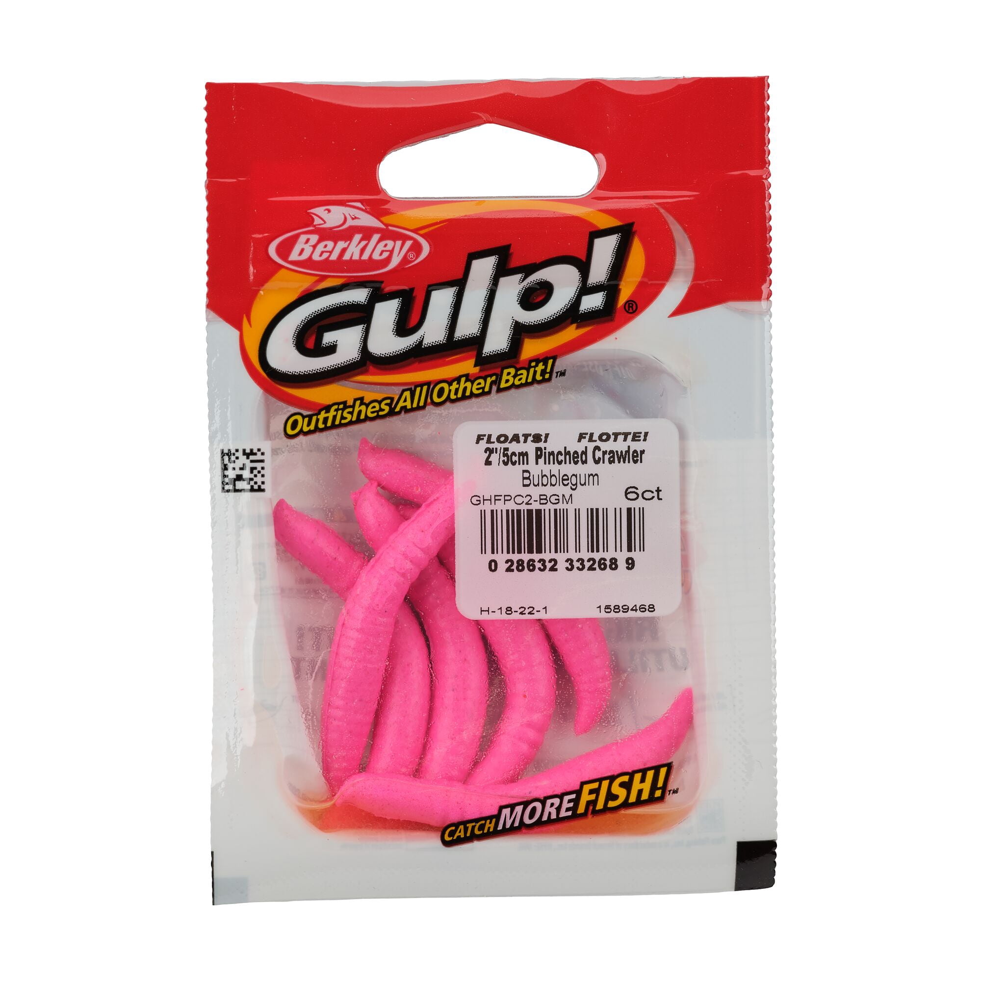 Berkley Gulp!® Floating Pinched Crawler, 2 in, Worms, Bubblegum (6 Count)