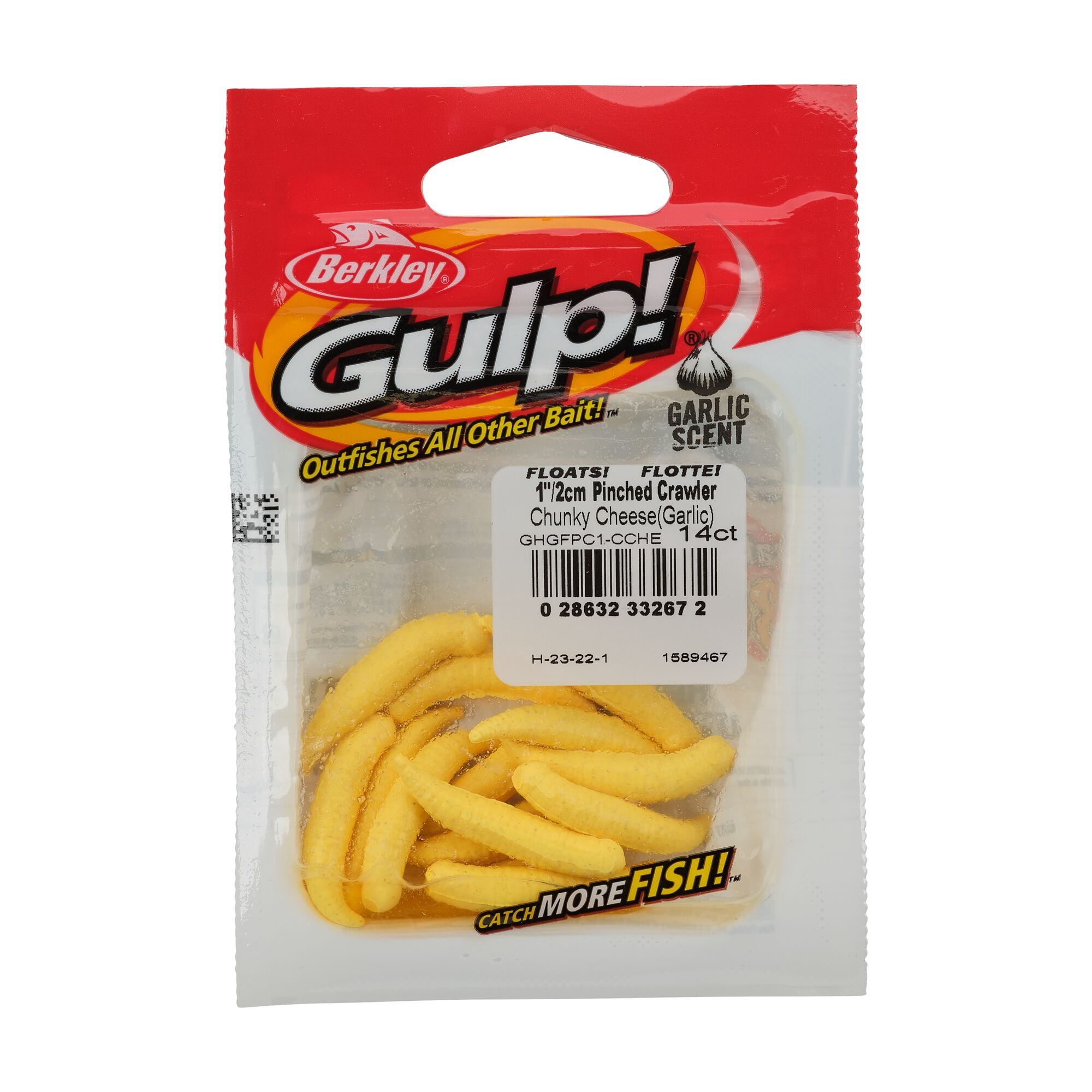 Berkley Gulp!® Floating Pinched Crawler, 1 in, Worms, Chunky Cheese (14-count)