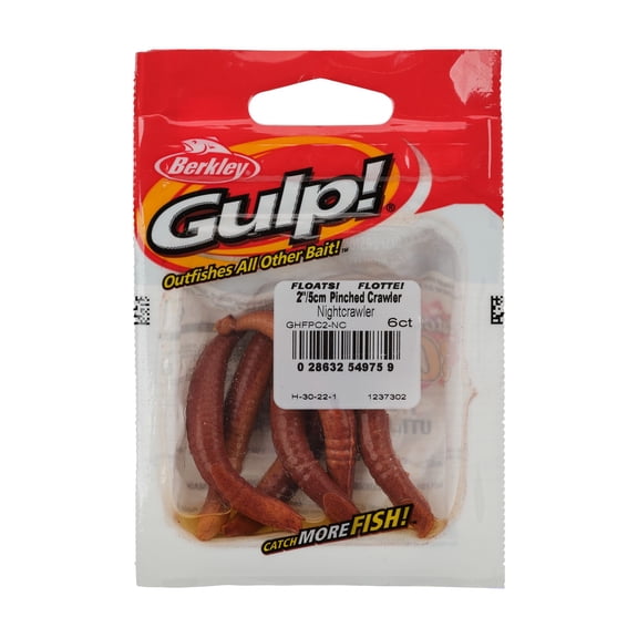 Berkley Gulp!® Floating Pinched Crawler, 2 in, Worms, Nightcrawler (6 Count)