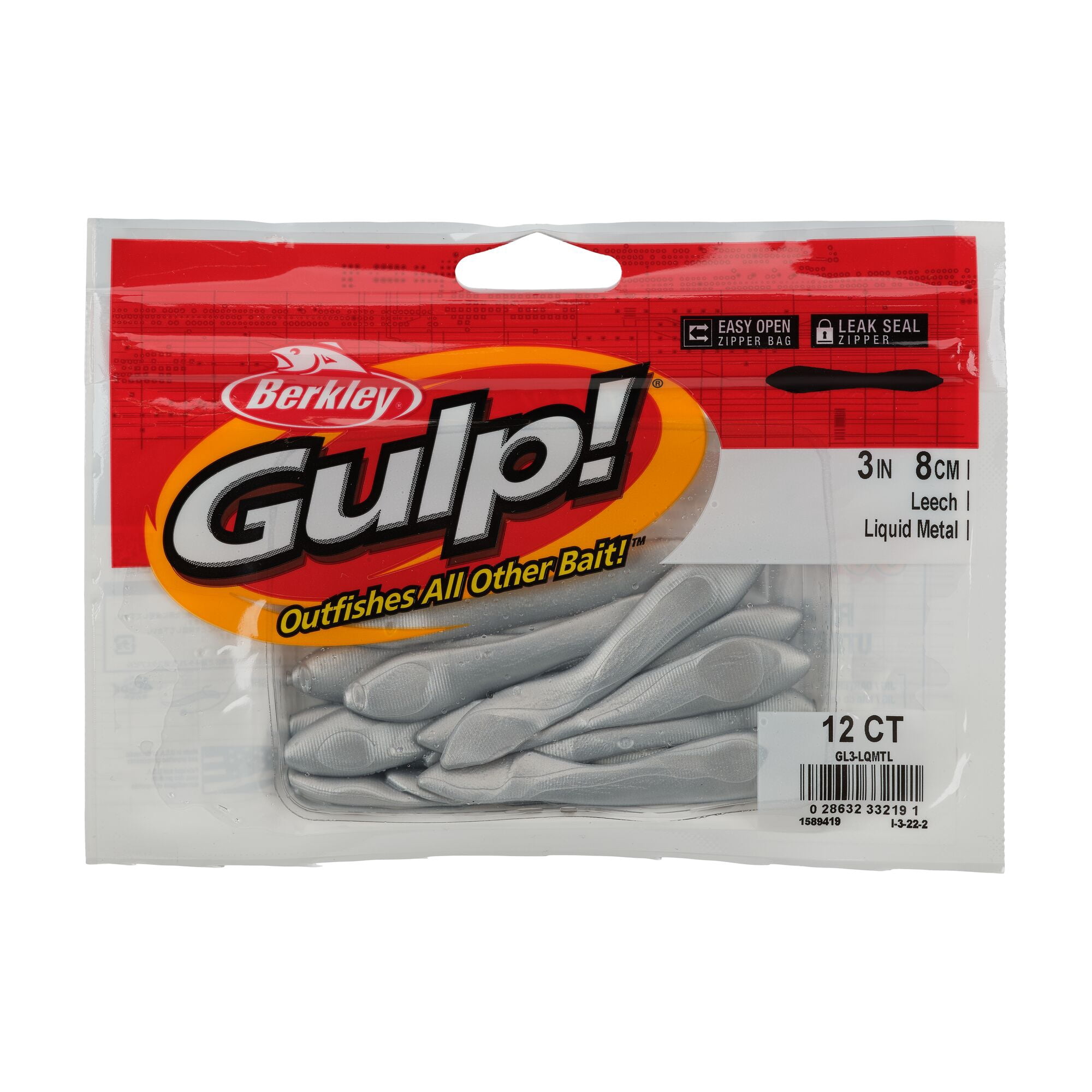 Berkley Gulp!® Leech, 3 in, Leeches, Liquid Metal (12 Count)
