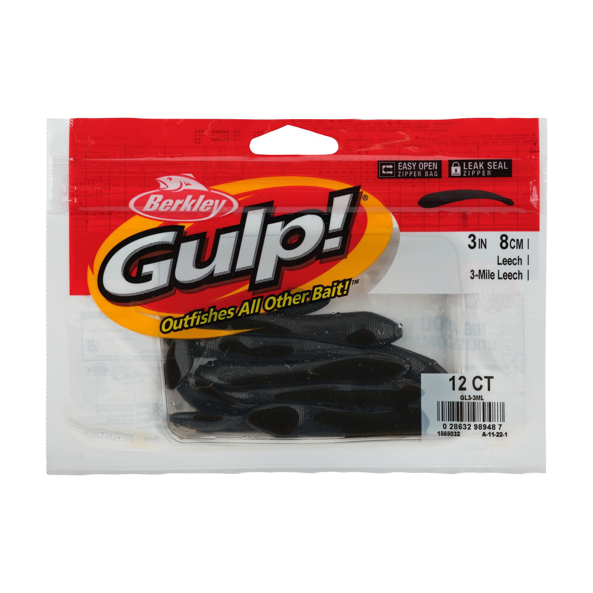 Berkley Gulp!® Leech, 3 in, Leeches, 3-Mile Leech (12 Count)