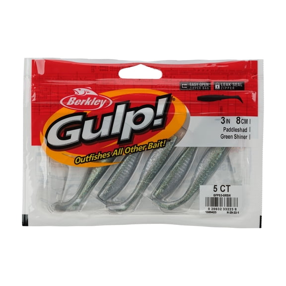 Berkley Gulp!® Paddleshad, 3 in, Swimbaits, Green Shiner (5 Count)