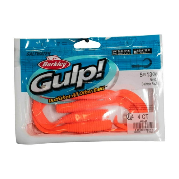Berkley Gulp! Saltwater Grub Soft Bait, Salmon Red