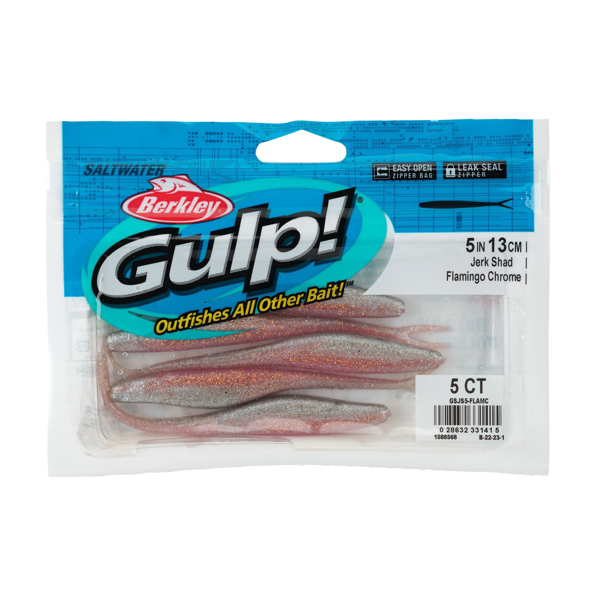 Berkley Gulp!® Saltwater Jerk Shad, 5 in, Jerkbaits, Flamingo Chrome (5-count)