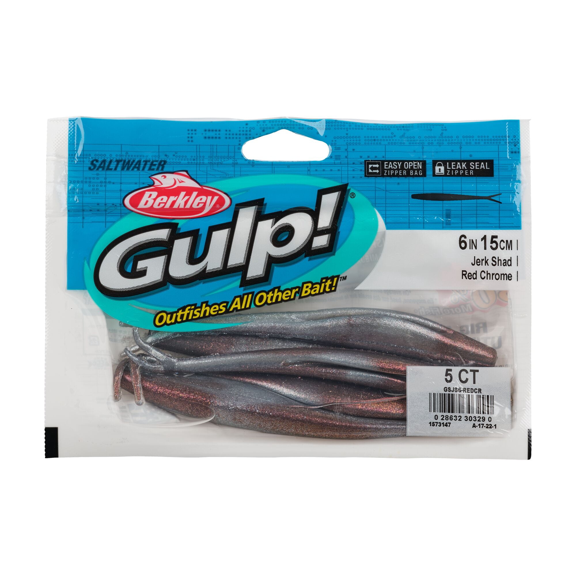 Berkley Gulp!® Saltwater Jerk Shad, 6 in, Jerkbaits, Red Chrome (5 Count)