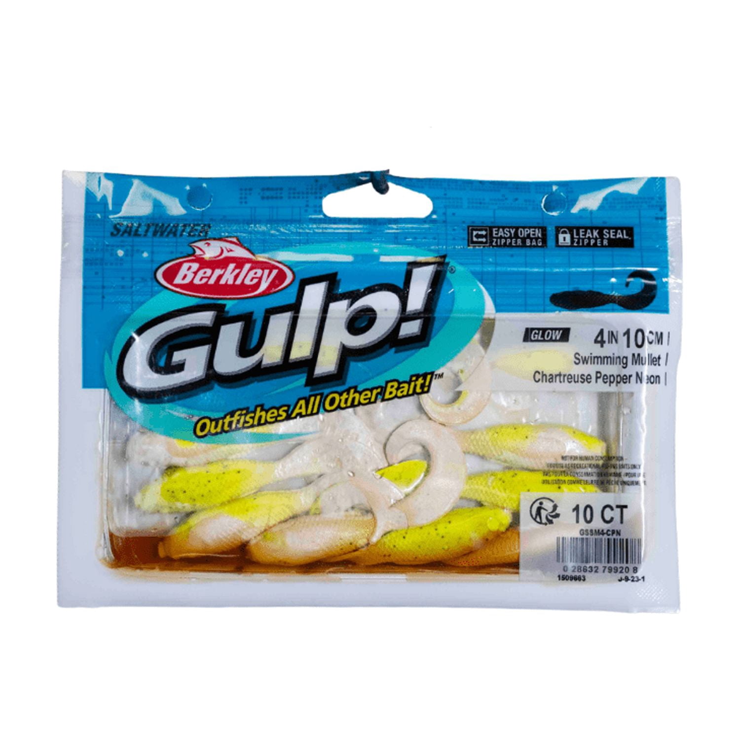 Berkley Gulp! Saltwater Swimming Mullet Soft Bait, Chartreuse Pepper Neon