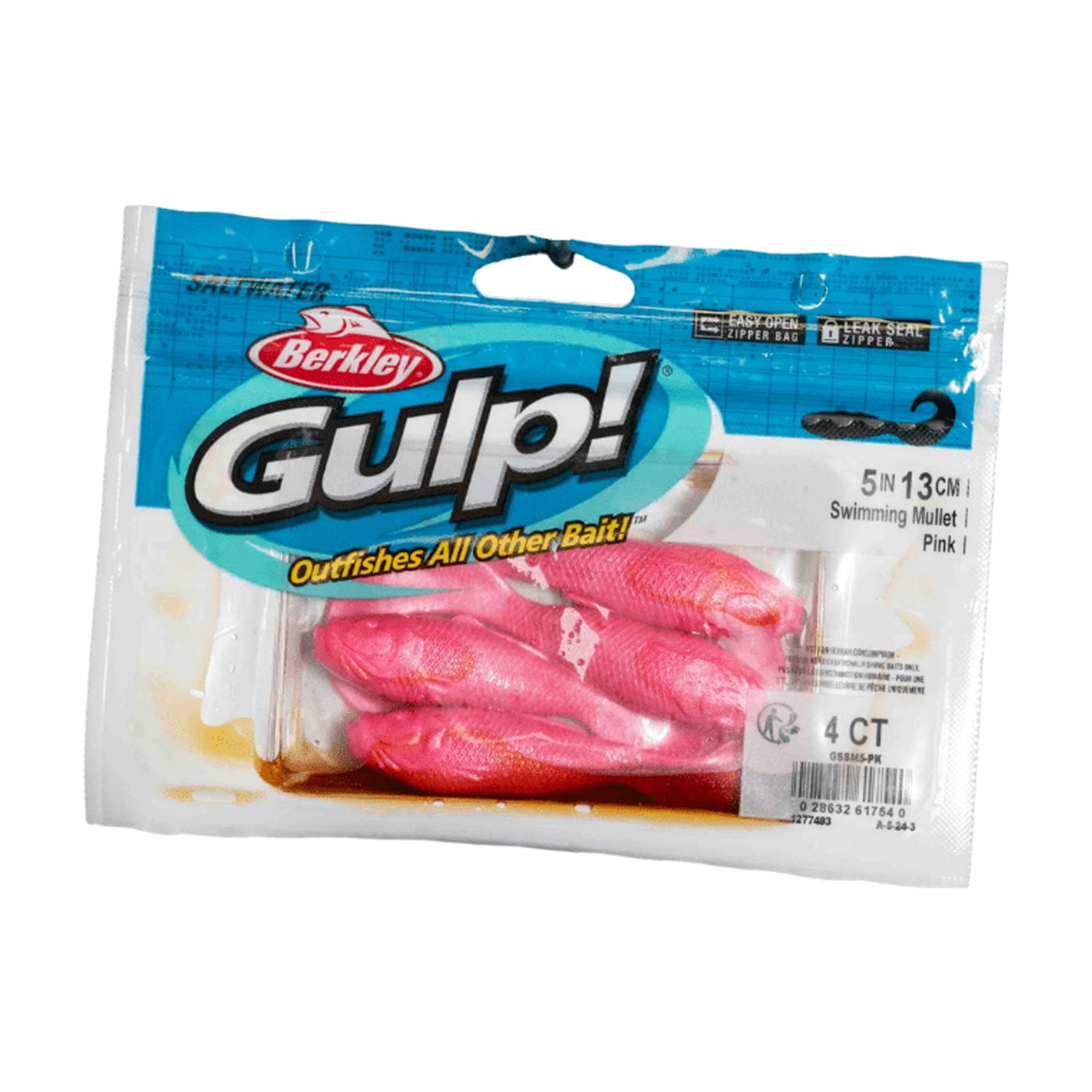 Berkley Gulp! Saltwater Swimming Mullet 5in Soft Bait – Salmon Red Color For Offshore Fishing