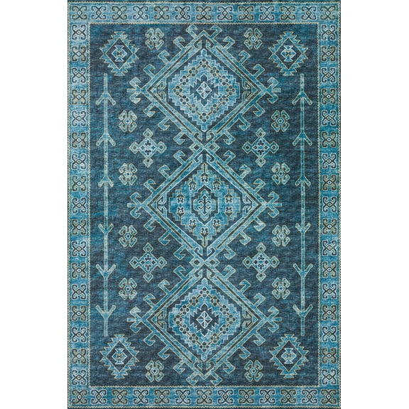 Berkley Hempstead Area Rug BR2 Navy Diamonds Scrolls 2' x 3' Rectangle