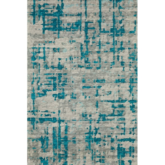 Berkley Hempstead Area Rug BR5 Teal Lines Blocks 2' x 8' Rectangle