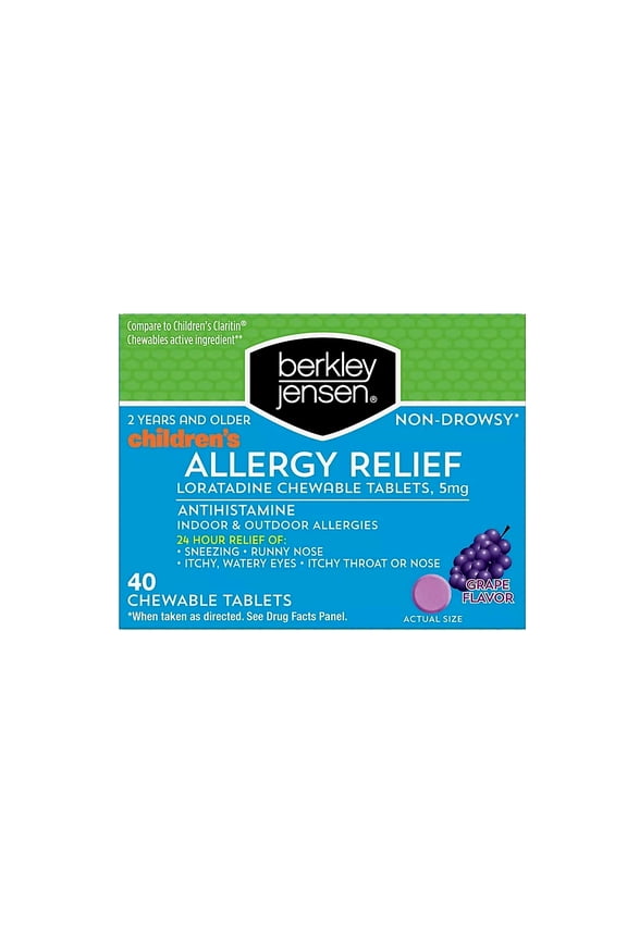 Children's Allergy Relief and Loratadine Chewable Tablets with Grape Flavored, 5mg, 40 Count Box
