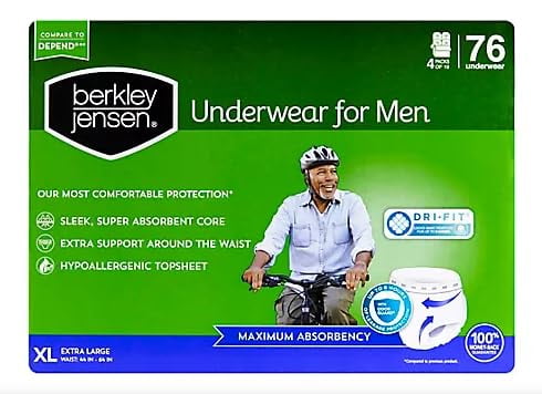 Berkley Jensen Incontinence Underwear for Men - XL, 76 ct.