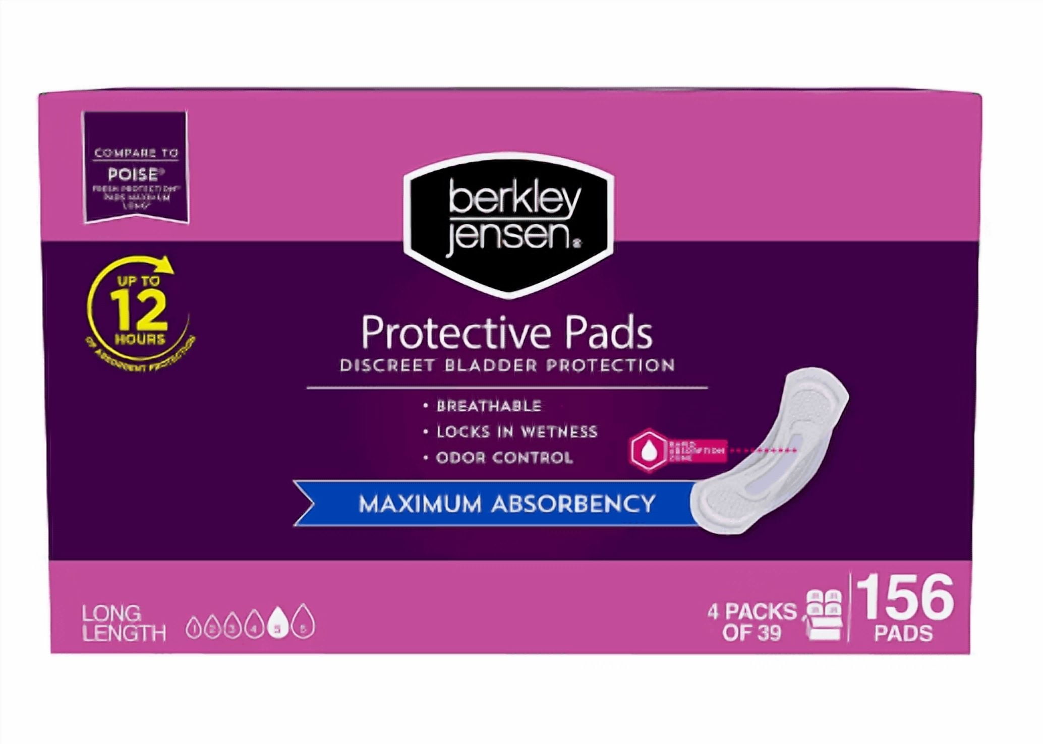 Berkley Jensen Incontinence and Post Partum Bladder Control Pad, Maximum Absorbency, 156 Count