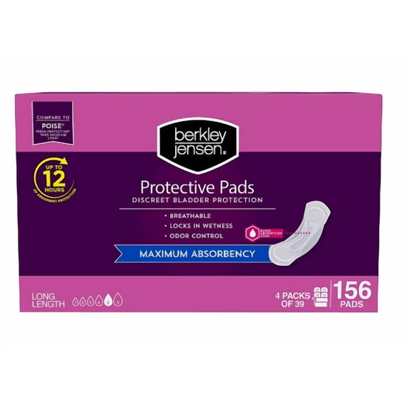 Berkley Jensen Incontinence and Post Partum Bladder Control Pad, Maximum Absorbency, 156 Count