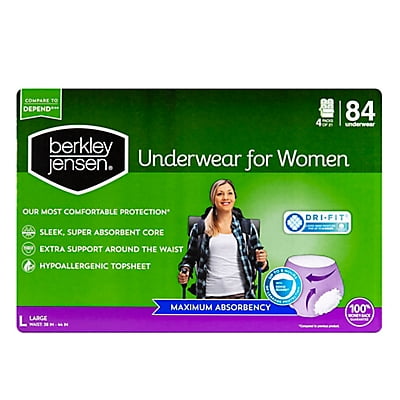 Berkley Jensen Women's Incontinence Underwear Large 84 Count, Maximum Absorbency, Waist 38-44 Inches, Disposable Protective Underwear
