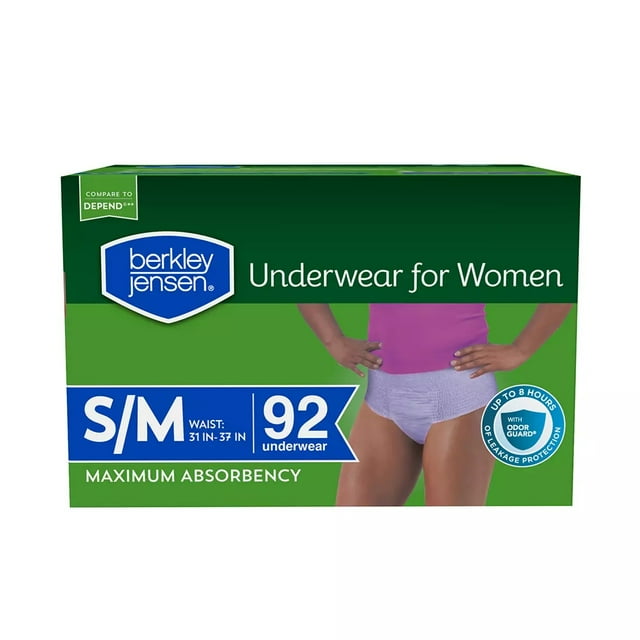 Berkley Jensen Incontinence and Post Partum Underwear for Women, Size Small/Medium, 92 ct