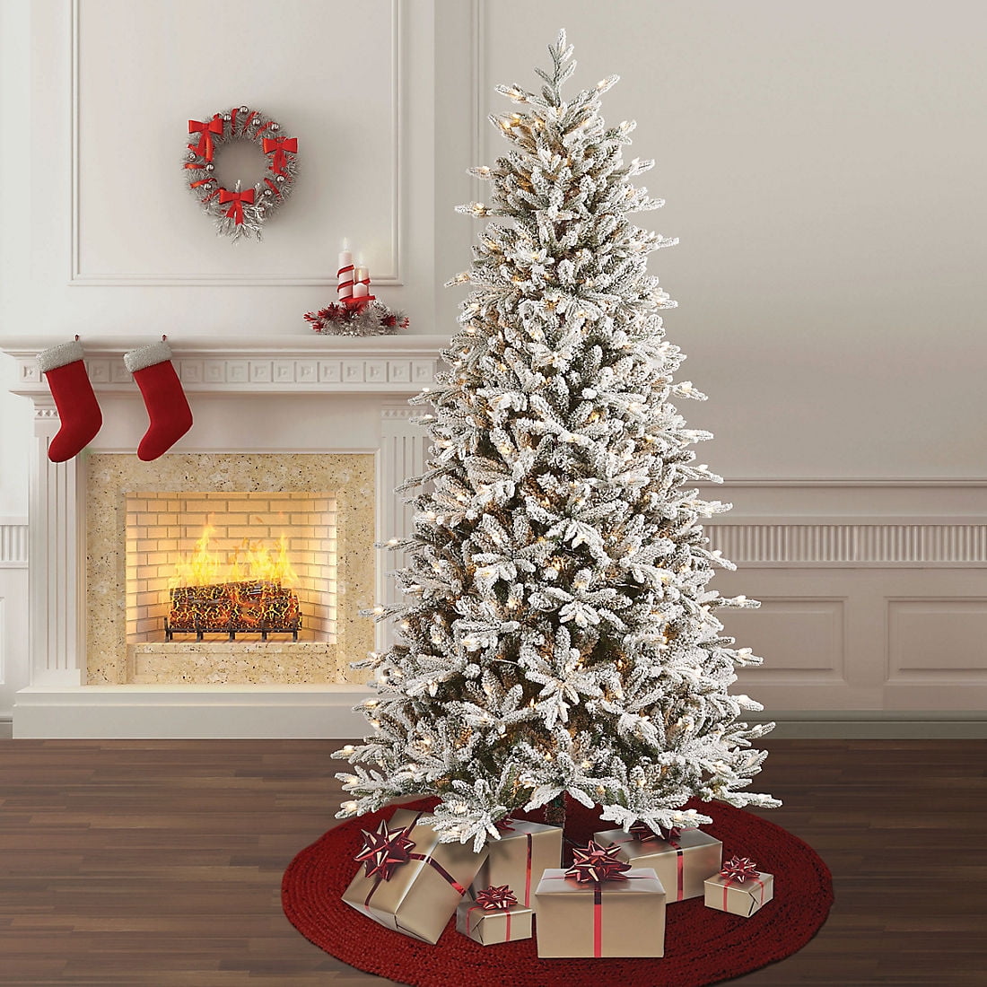 Berkley Jensen LED 7.5' 3-Function One-Plug Flocked Tree - Walmart.com